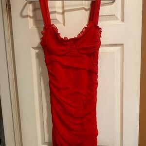SHEIN Red Ruffled Midi Dress